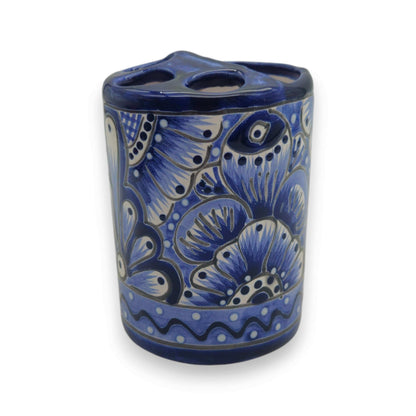 Hand-Painted Talavera Toothbrush Holder | Blue & White Ceramic