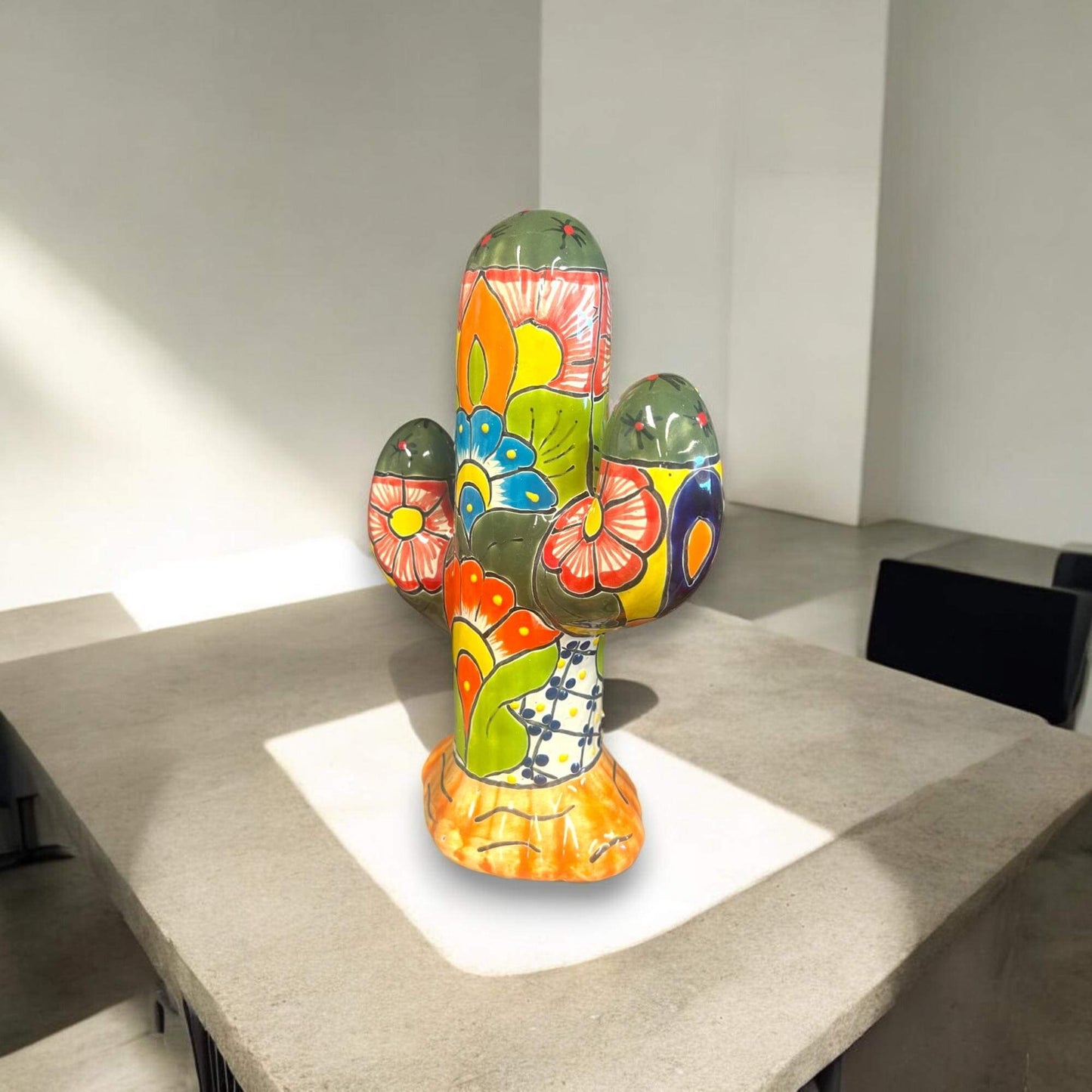 Colorful Talavera Cactus Sculpture | Mexican Ceramic Decor