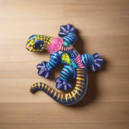 Hand-Painted Talavera Lizard Figurine | Colorful Mexican Wall Decor
