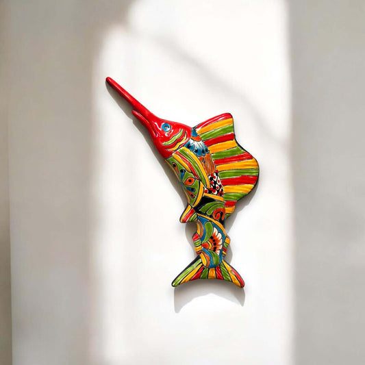 Hand-Painted Talavera Marlin Wall Art | Colorful Sailfish Mexican Decor (Large)