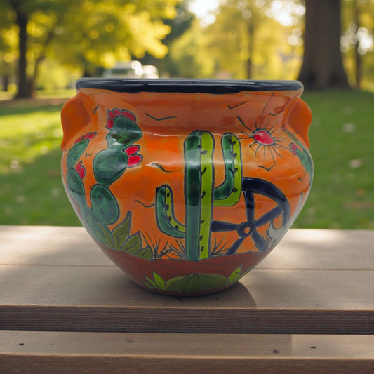 The Talavera Hub • Hand-Painted Talavera Cactus Flower Pot | Desert Michoacana