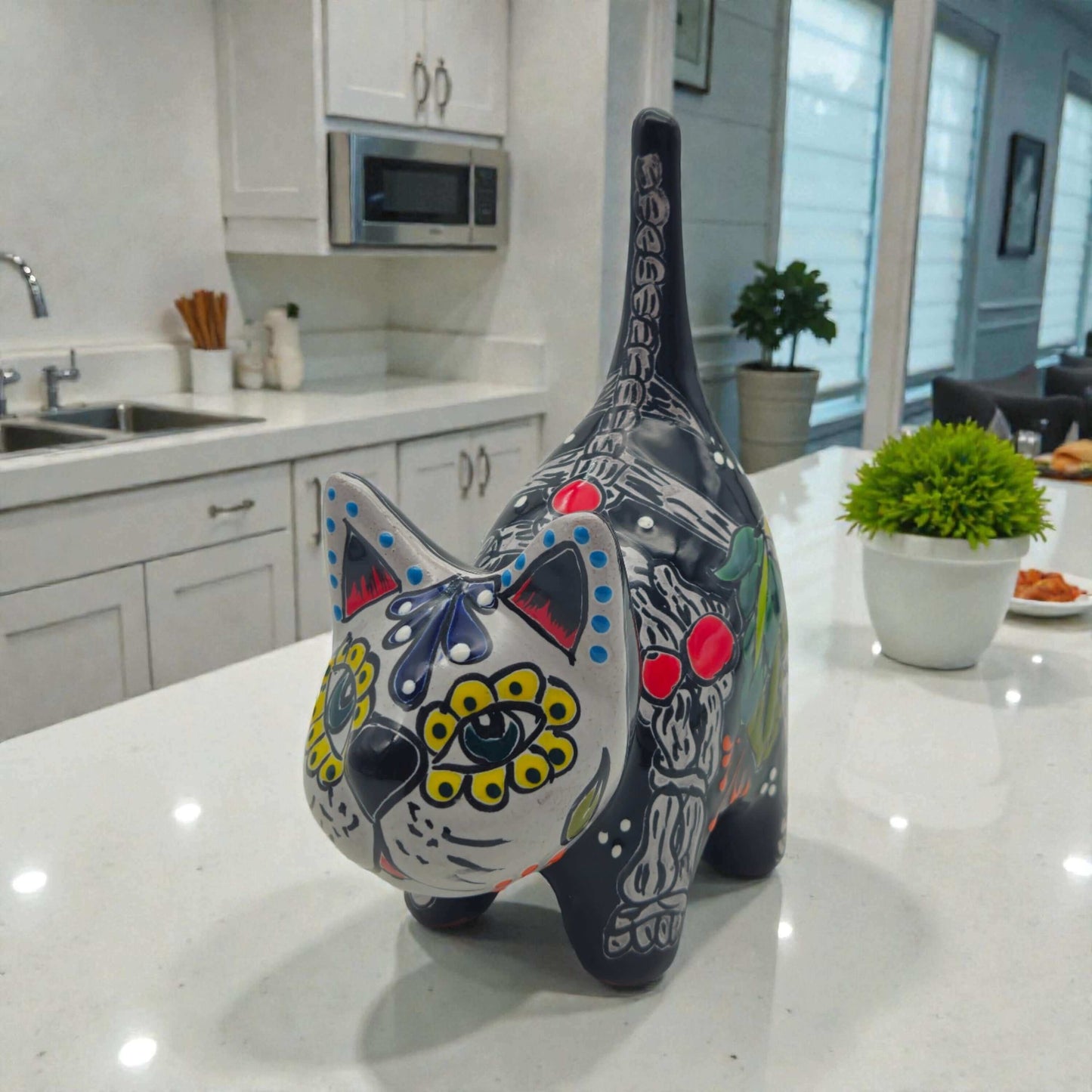 Talavera Cat Figurine | Day of the Dead Handcrafted Art