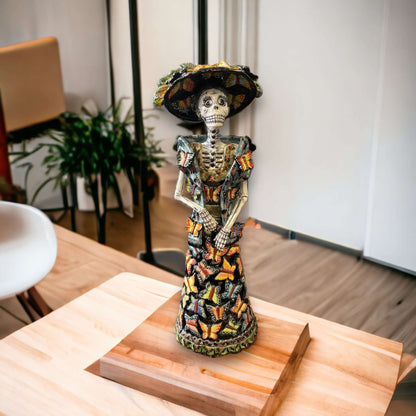 Handmade Talavera Day of the Dead Pottery | 27-Inch Tall Skeleton Woman