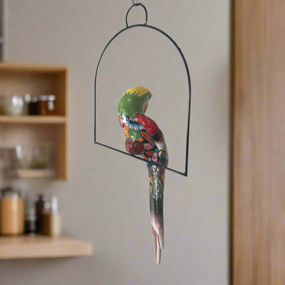 Talavera Hanging Parrot | Colorful Mexican  Bird