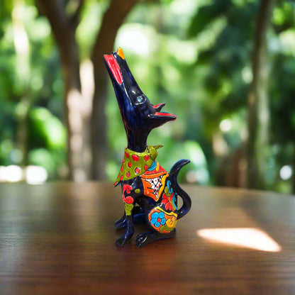 Talavera Howling Coyote Statue | Handmade Mexican Folk Art