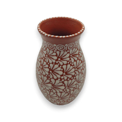 Handcrafted Talavera Vase | Brown & White Relief Pottery