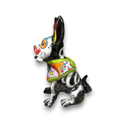 Talavera Chihuahua Holding Bone | Day of the Dead Dog Figurine