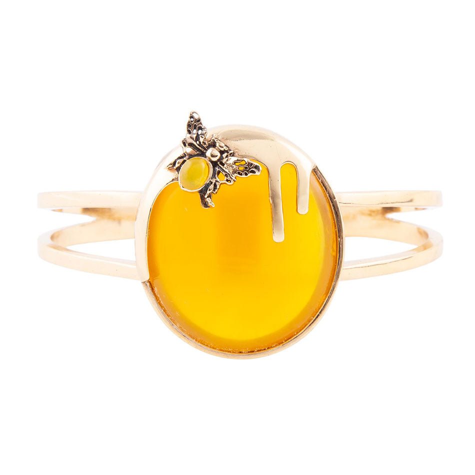 Honey Bee Yellow Agate Golden Cuff Bracelet