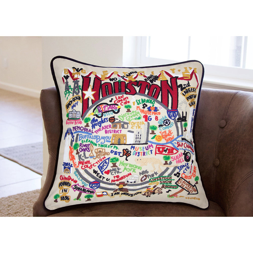 Houston Hand-Embroidered Pillow Quirks!