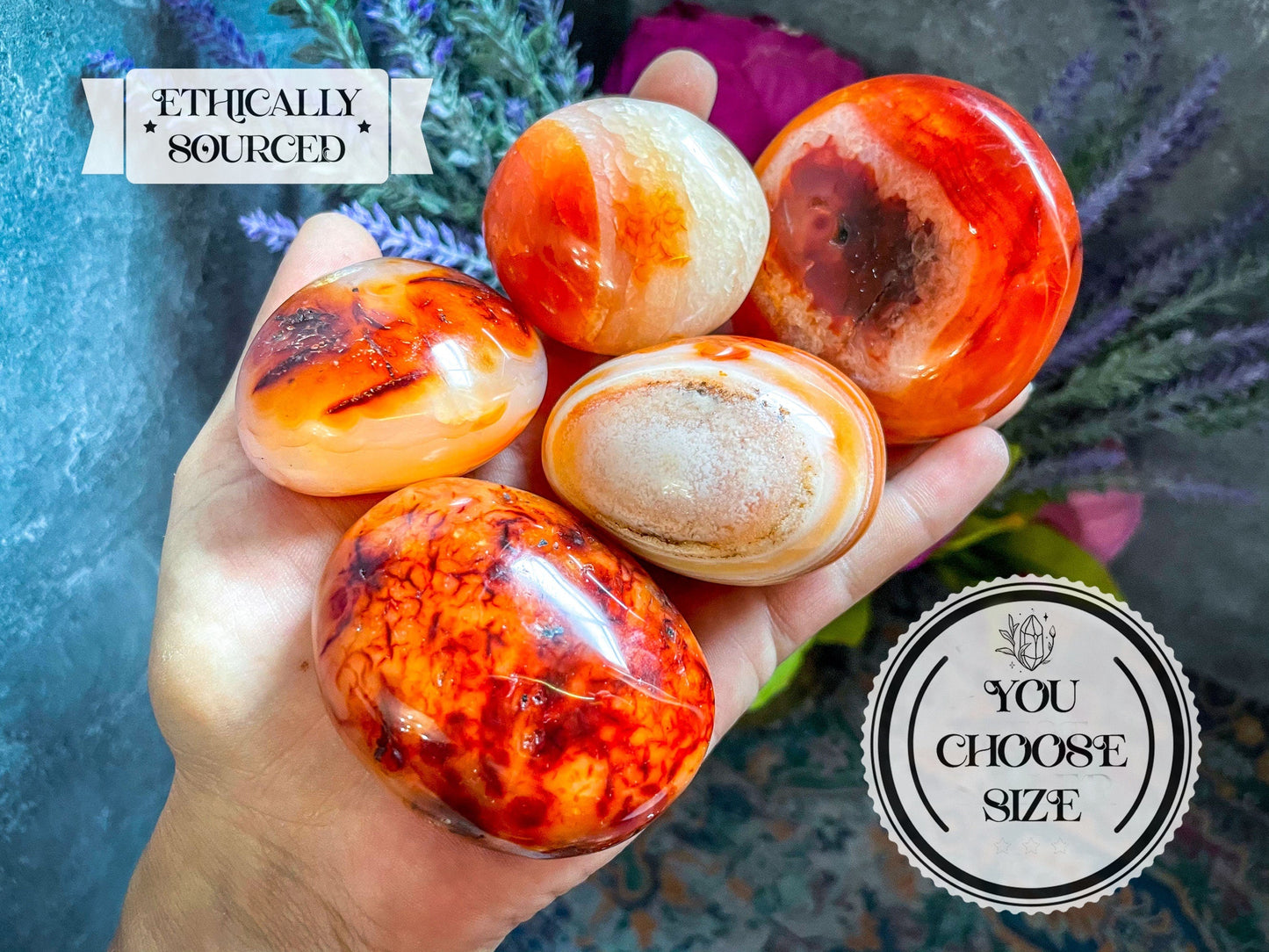 Ethically Sourced carnelian crystal Palm Stone
