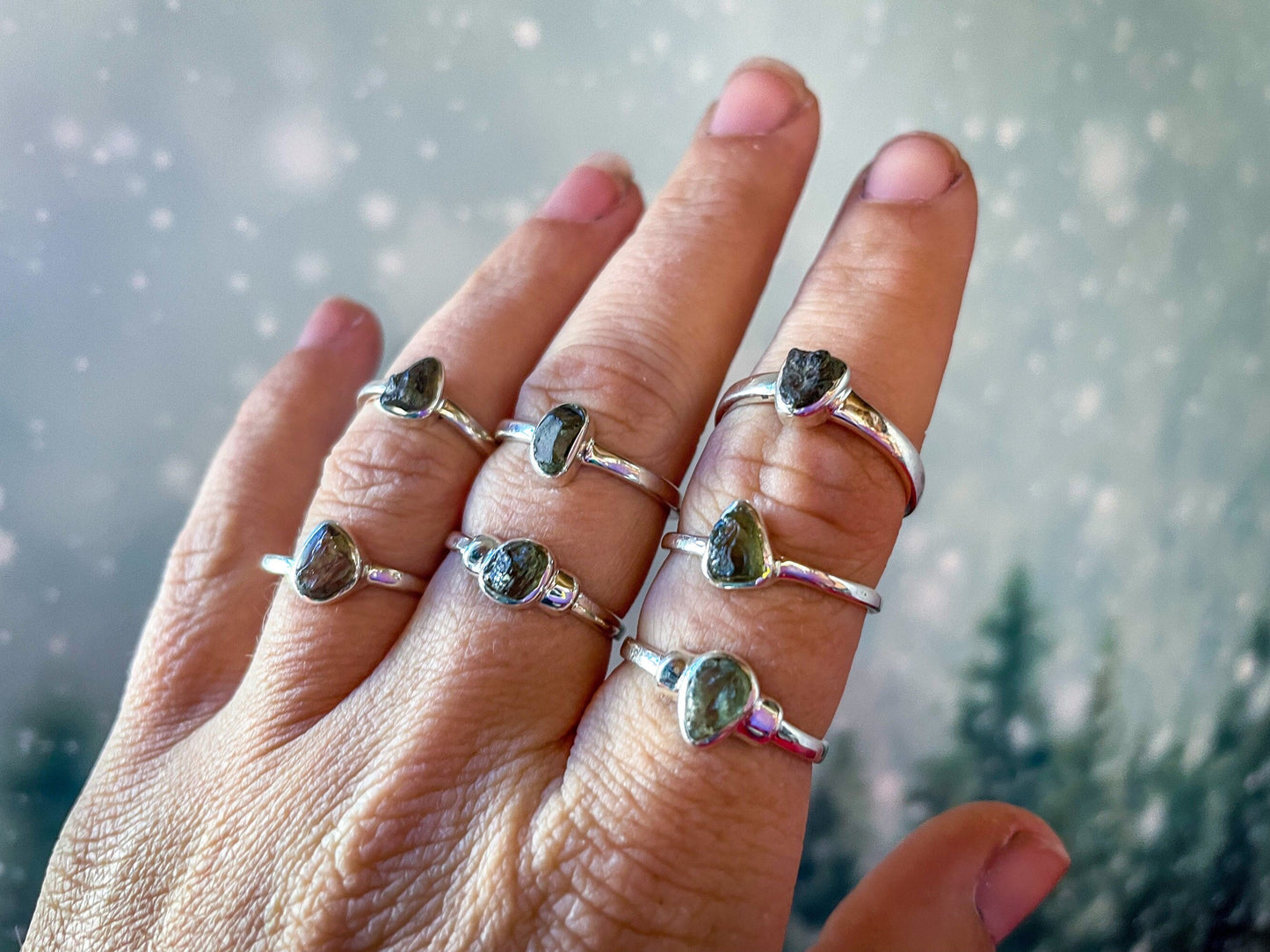 Genuine Moldavite Rings, size 6.5, size 9, size 9.5