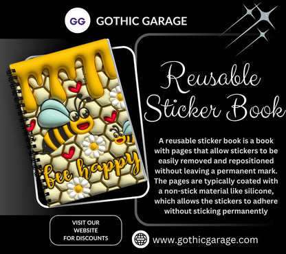 Bee Happy Honey Power Reusable Sticker Book, Perfect Gift to Personalize,  Kids and Adult Friendly Sticker Organizer