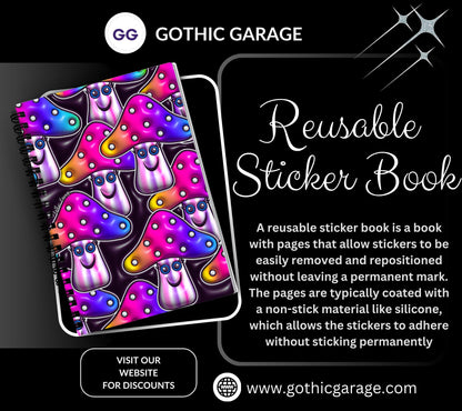 Happy Mushrooms Reusable Sticker Book, Perfect Gift to Personalize,  Kids and Adult Friendly Sticker Organizer