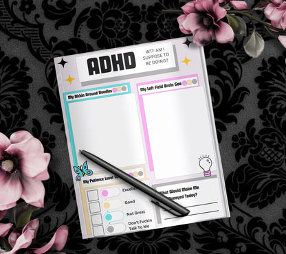 Adult ADHD Humor Notepad, Sarcastic & Sassy, Perfect Gift for Adults Coping with ADHD, Coworkers and Friends