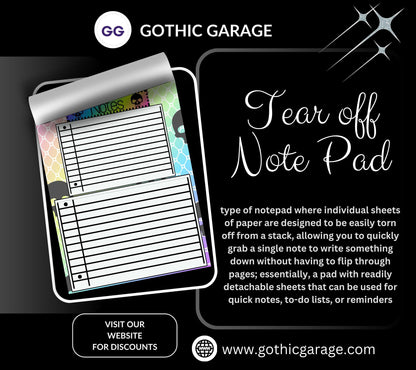 Gothic Rainbow Skull Notepad: Lined Goth Stationery