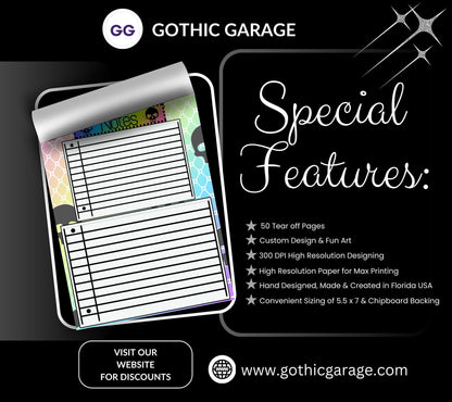 Gothic Rainbow Skull Notepad: Lined Goth Stationery