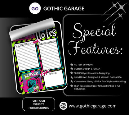 Horror Girl Notepad: Retro Slasher To-Do List, 50 Sheets
