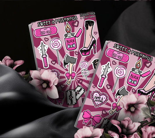 Gothic Sweet & Poisonous Sticker Sheet – Pretty in Pinky, Deadly in Action!  - Perfect for Scrapbooking and Collecting