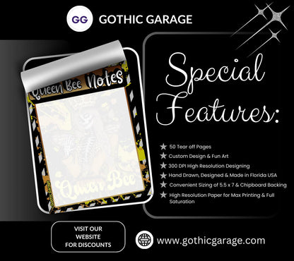 Queen Bee Skeleton Notepad: Gothic Stationery, 50 Tear-Off Sheets