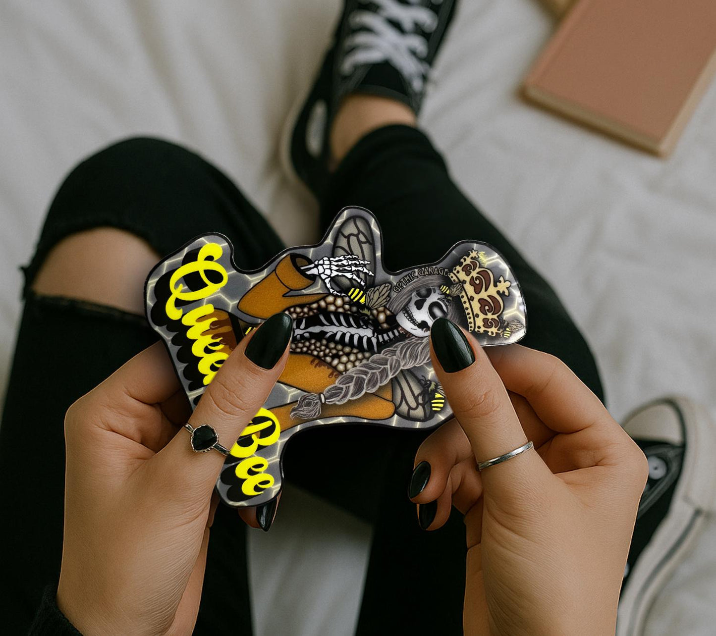 Gothic Queen Bee Skeleton Sticker: Waterproof Vinyl Decal