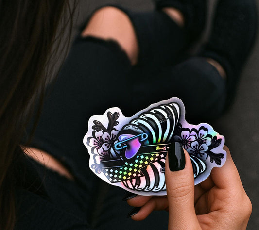Punk Skeleton Rib Cage Sticker: Cherry Blossoms, Gothic, Waterproof