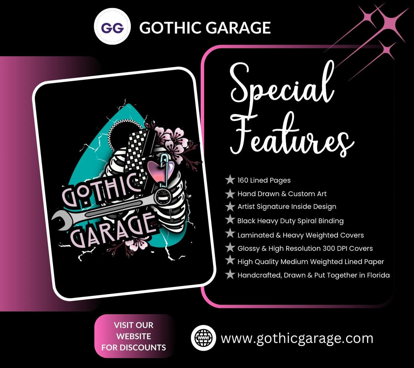 1950’s Goth Female Glamour Notebook - Hand Drawn Detail  – 160 Lined Pages for Daily Tasks, Notes, and Personal Writing