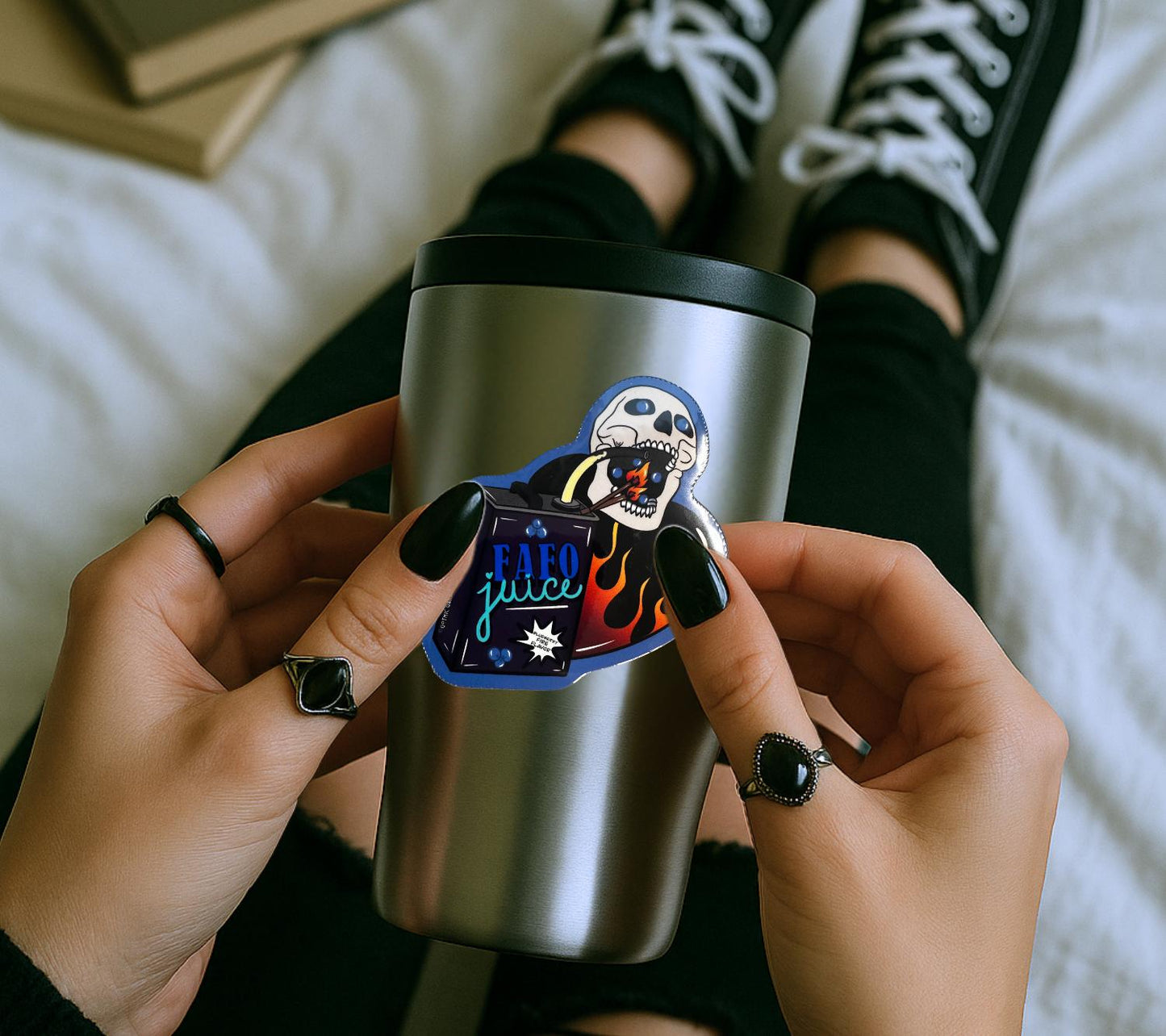 FAFO Juice Skull Sticker: Gothic Sarcasm, Waterproof Vinyl (Glossy or Holographic)