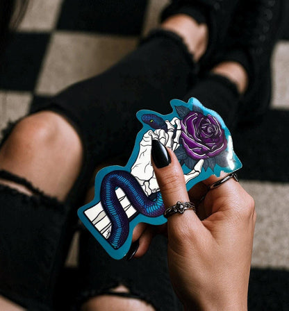 Gothic Snake & Purple Rose Sticker: Waterproof Vinyl Die Cut