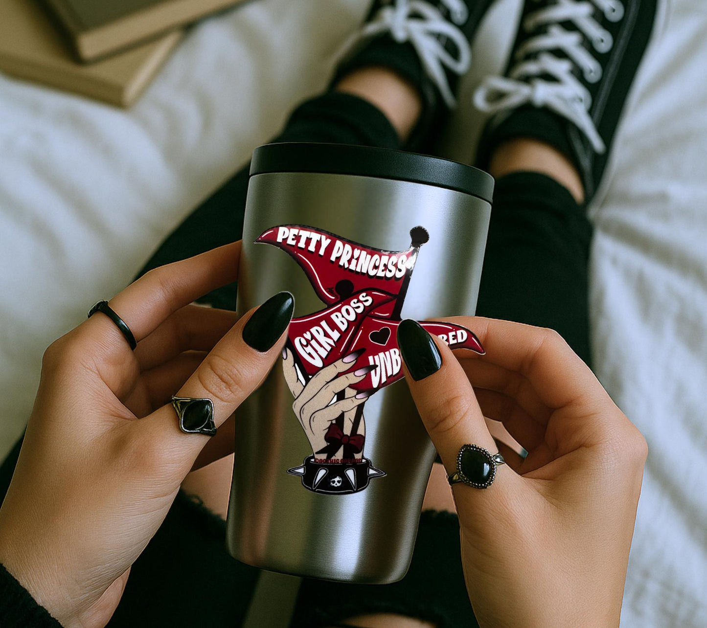 Red Flag Princess Gothic Sticker – Girl Boss Unbothered Spiked Collar Waterproof Decal