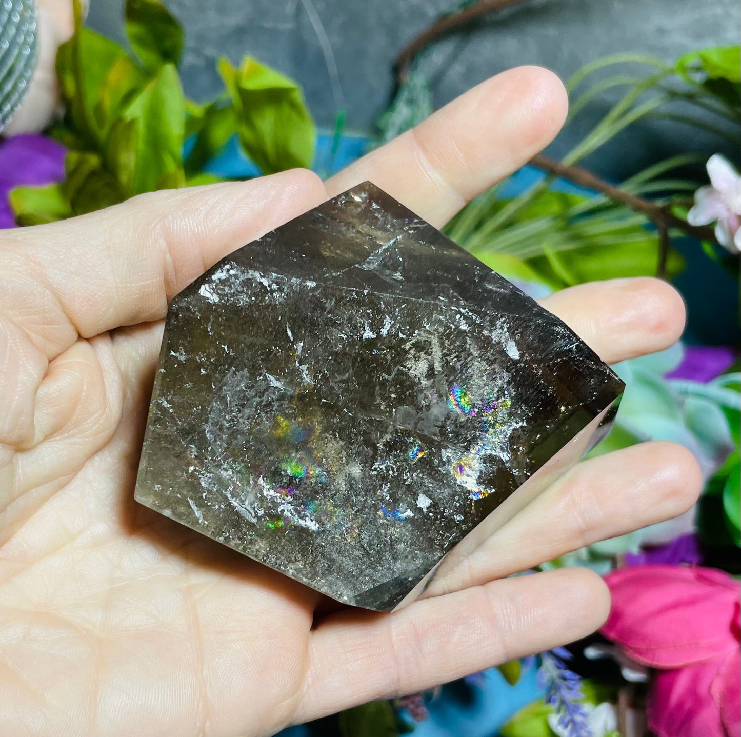 Smokey Quartz Shape with Rainbows