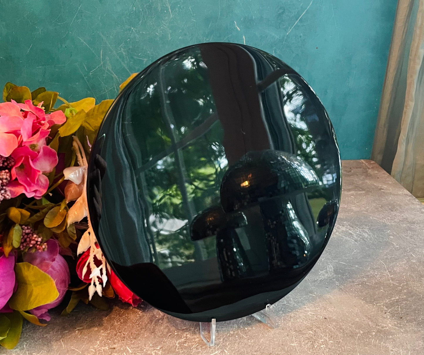 Black Obsidian Round Mirrors scrying mirror, 7 1/2 inches
