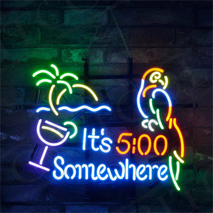 It's 5 o'clock Somewhere Parrot Neon Signs Light