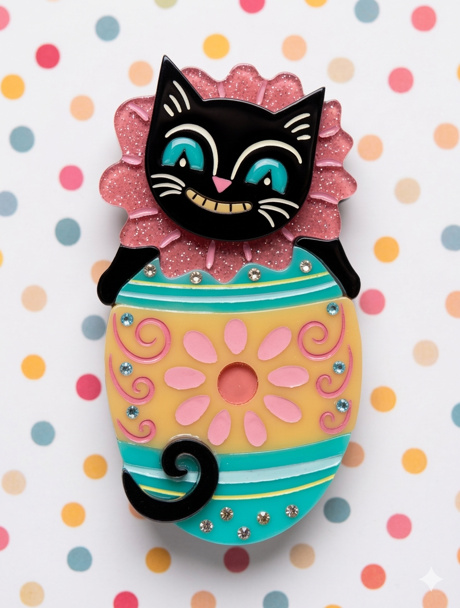 Eggcellent Black Cat Brooch Johanna Parker x Lipstick & Chrome