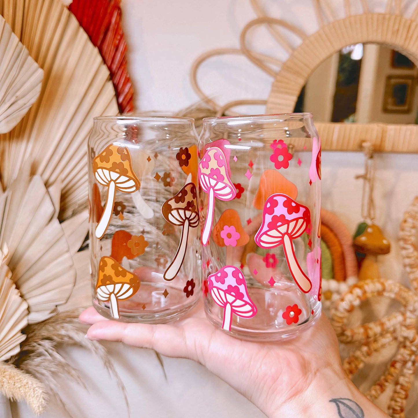 Retro Mushroom Glass Cups