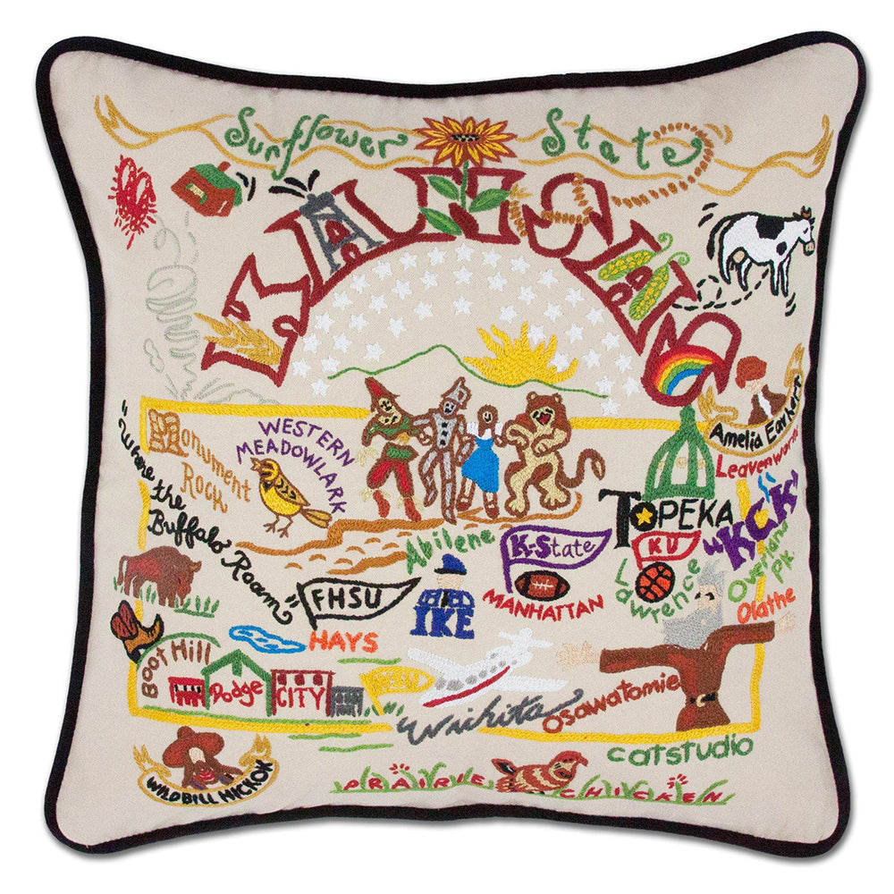 Kansas Hand-Embroidered Pillow Quirks!
