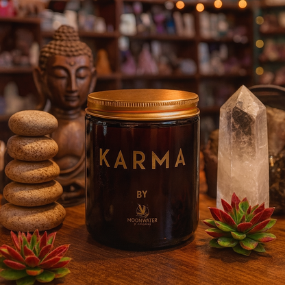 Karma Candle – Intention Candle with Hidden Crystals, 8 oz -- Super Long Lasing