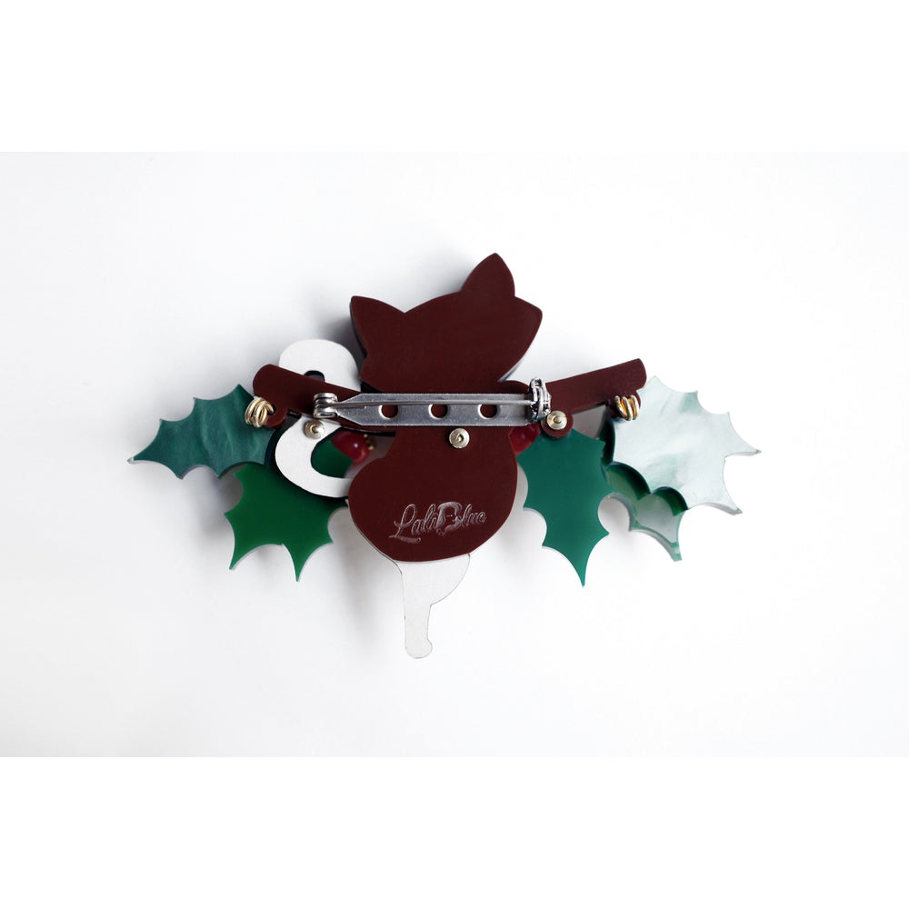 Kitty on A Holly Branch Brooch by Laliblue