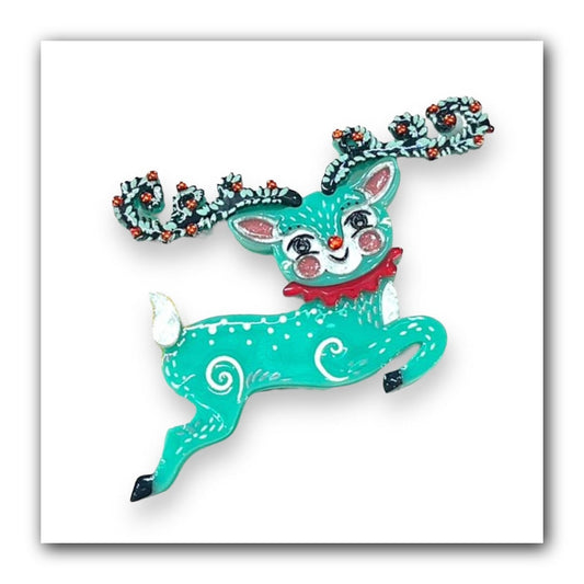 Fawna Fir Top Leaping Reindeer Brooch by Johanna Parker x Lipstick & Chrome