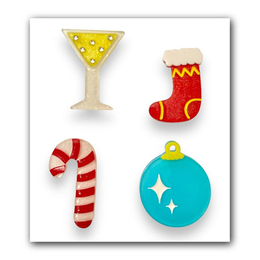 Set of 4 Christmas Mini Brooches by Lipstick & Chrome
