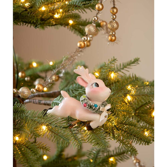 Leaping High Pink Reindeer Clip Ornament by Bethany Lowe