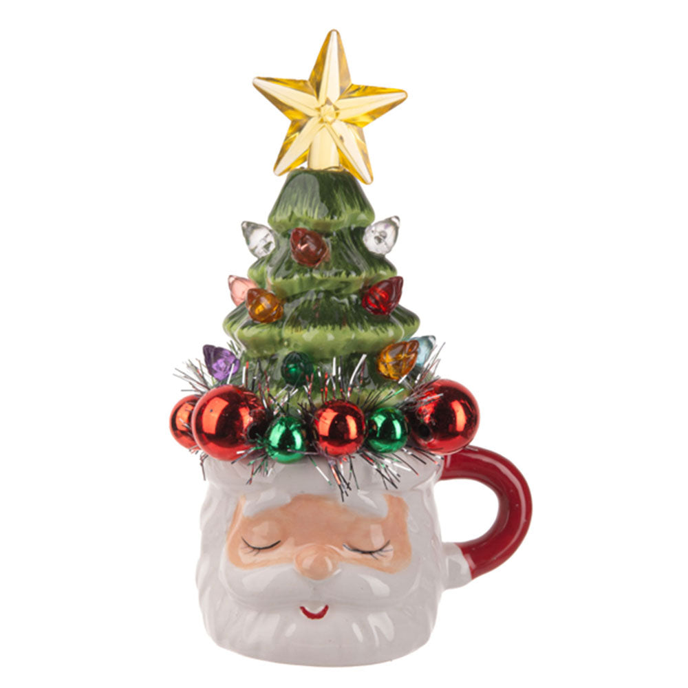 Retro Santa Mug w/Tree Top Lights Up! Quirks!