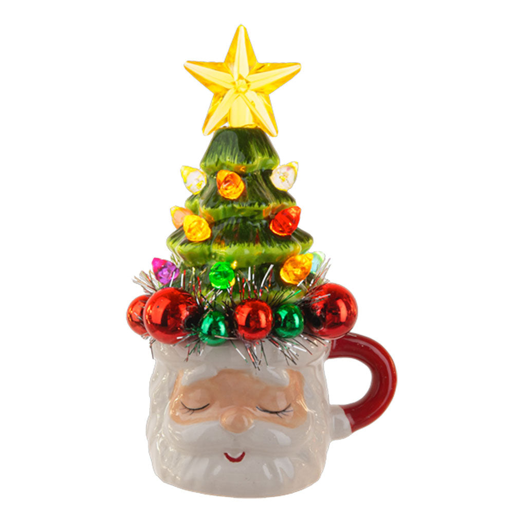 Retro Santa Mug w/Tree Top Lights Up! Quirks!