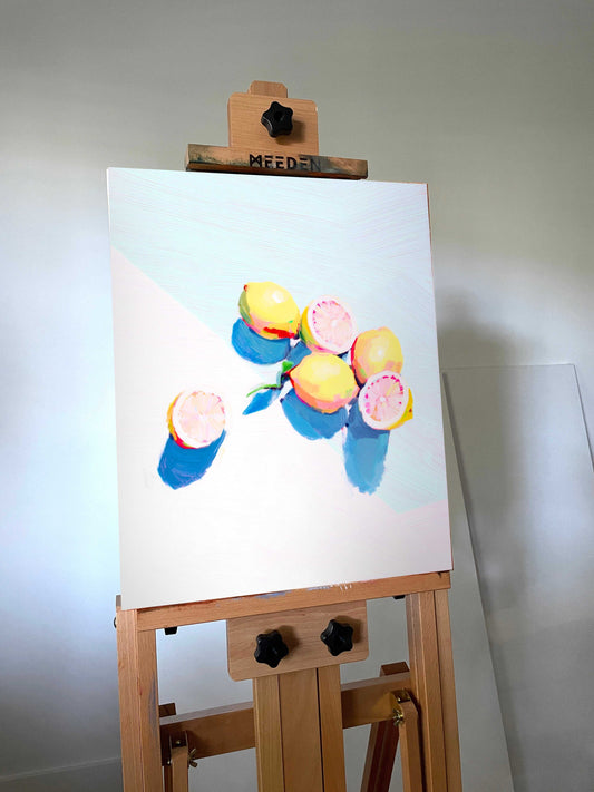 Lemon Study – Original Acrylic Painting on Canvas, 18"x24", Botanical Wall Art