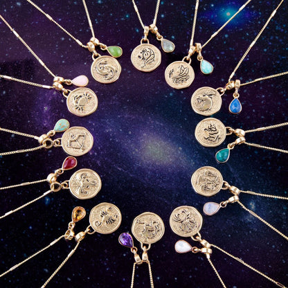 Leo - Zodiac Gray Labradorite Golden Charm Necklace