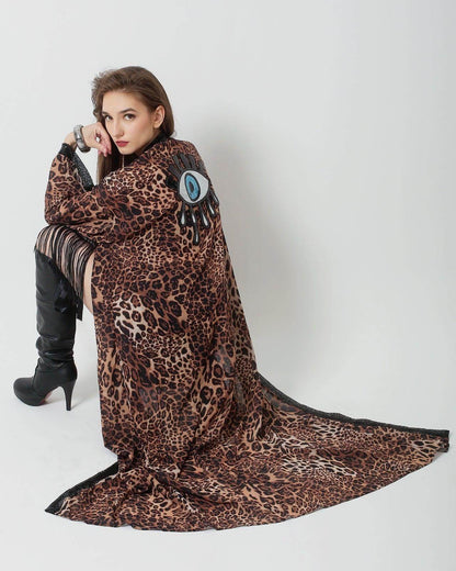 Leopard Animal Print Kimono - Eye Kimono - Festival Clothing Women - Flowy summer kimono -  Rave Outfit