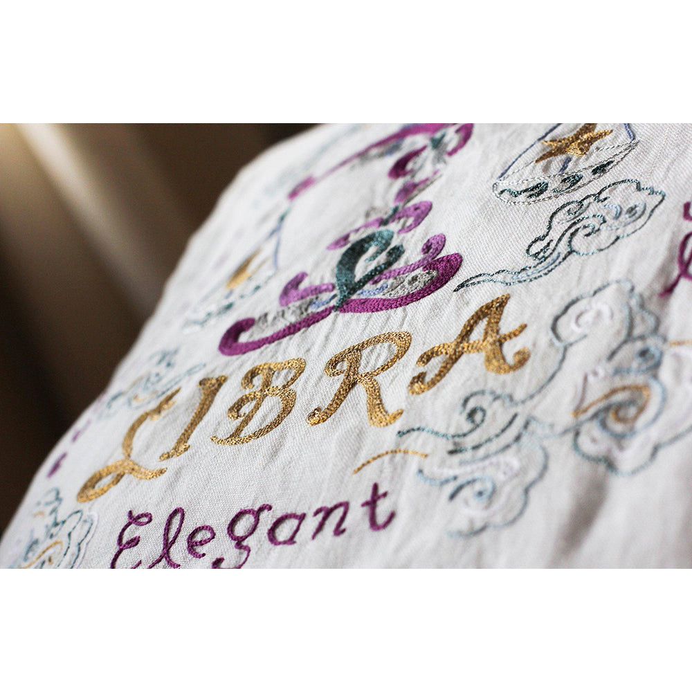 Libra Astrology Hand-Embroidered Pillow by Cat Studio