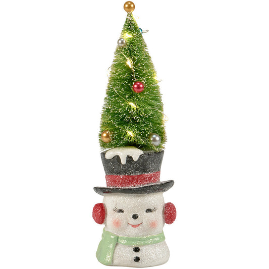 Lighted Snowman w/ Bottle Brush Tree Figurine Quirks!