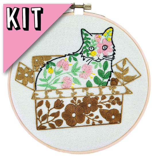Belle In a Box, Floral Cat Embroidery Kit Pretty Rude Things