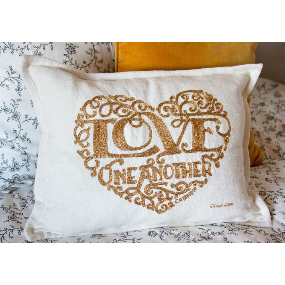Love Heart Love Letters Hand-Embroidered Pillow - Available in Gold or Silver by CatStudio Quirks!