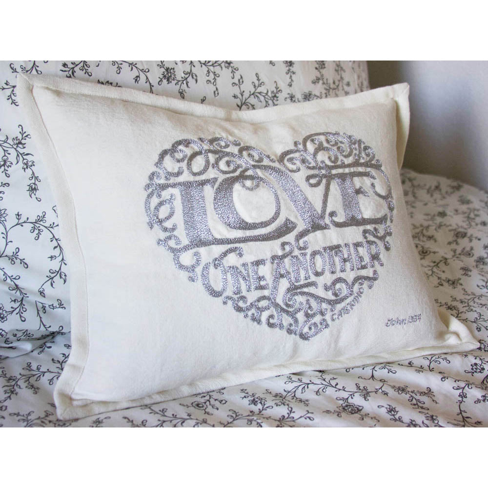 Love Heart Love Letters Hand-Embroidered Pillow - Available in Gold or Silver by CatStudio Quirks!